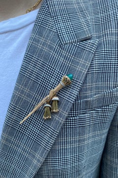 Antique "Torch" Brooch in 18K Gold with Chrysoprase "Flame" and Gold Tassels