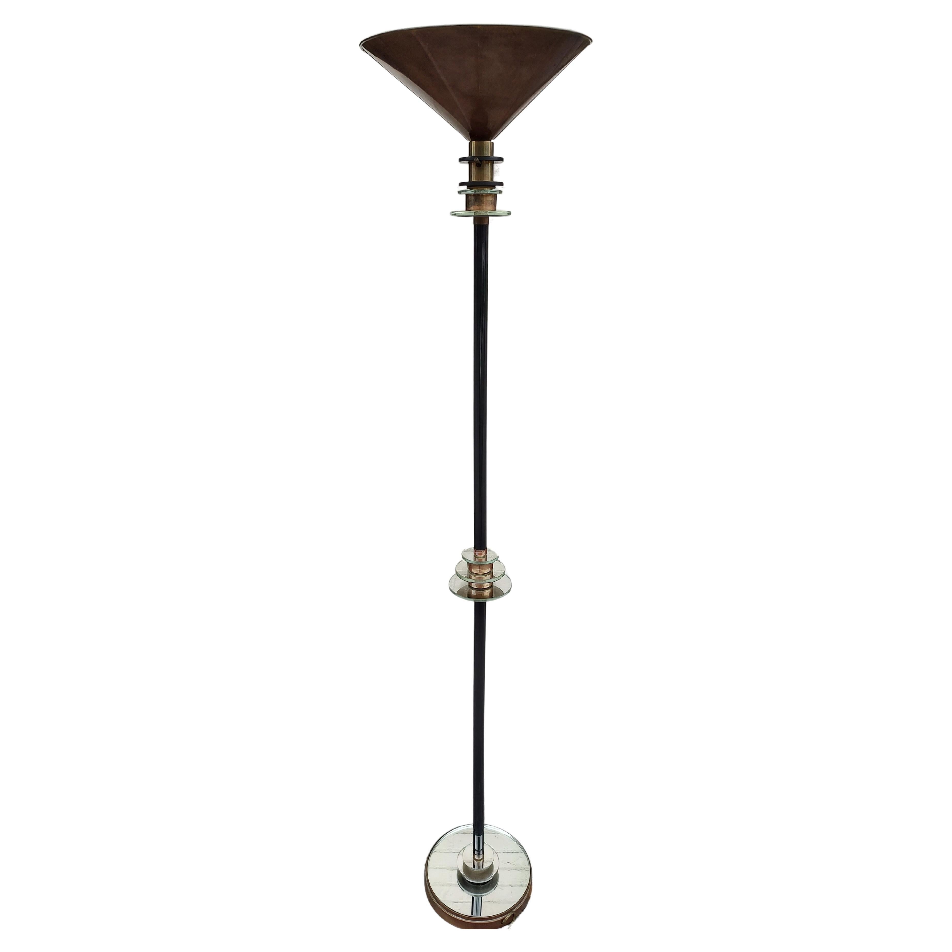 Lampadaire torchère Art Déco avec motif miroir à gradins
