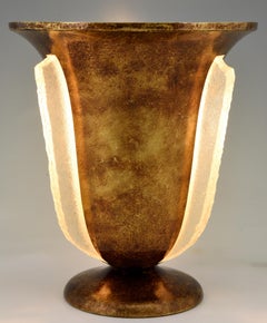 Art Deco Torchiere Tabletop Lamp Brass and Glass, France, 1930