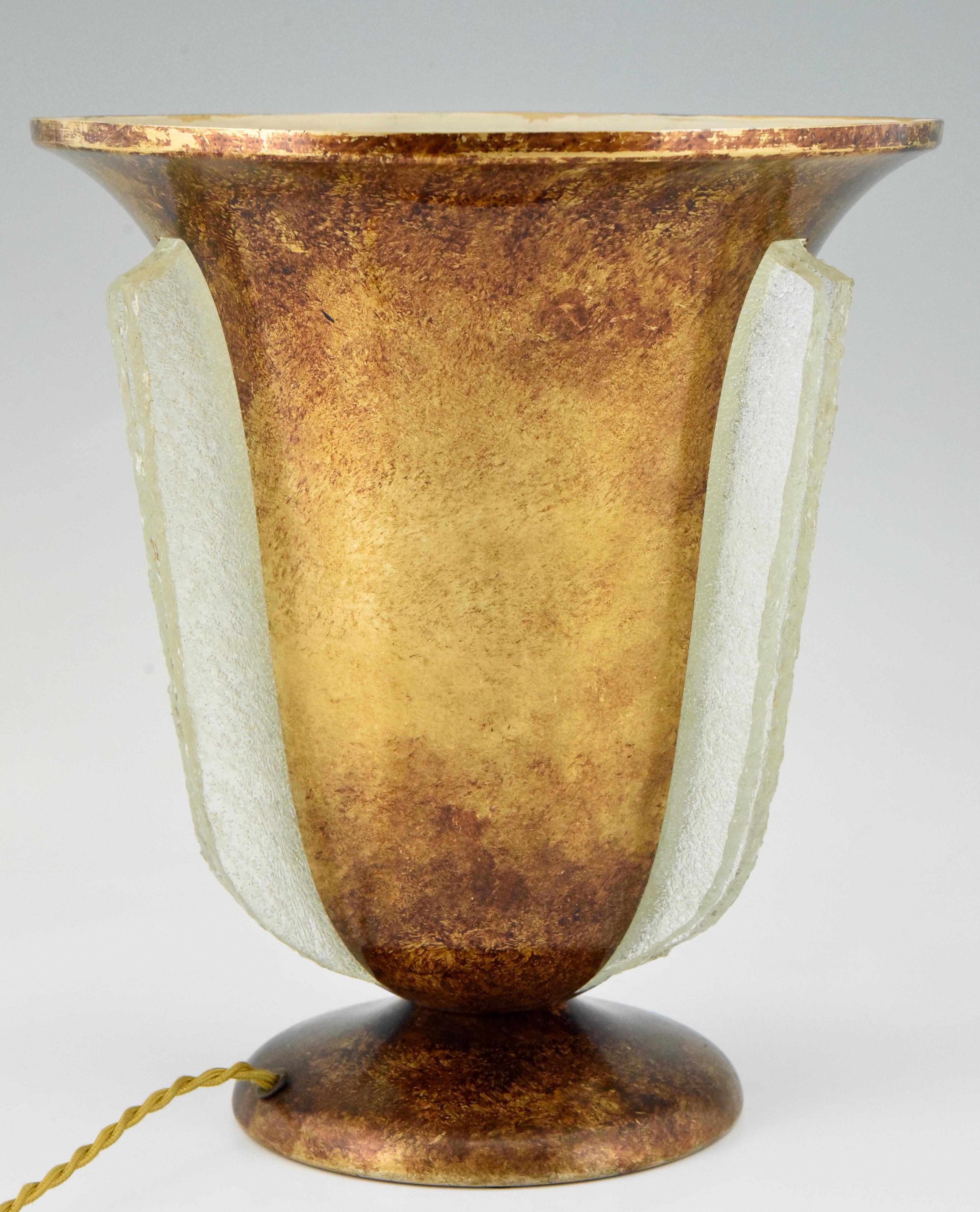Art Deco Torchiere Tabletop Lamp Brass and Glass, France, 1930 In Good Condition In Antwerp, BE