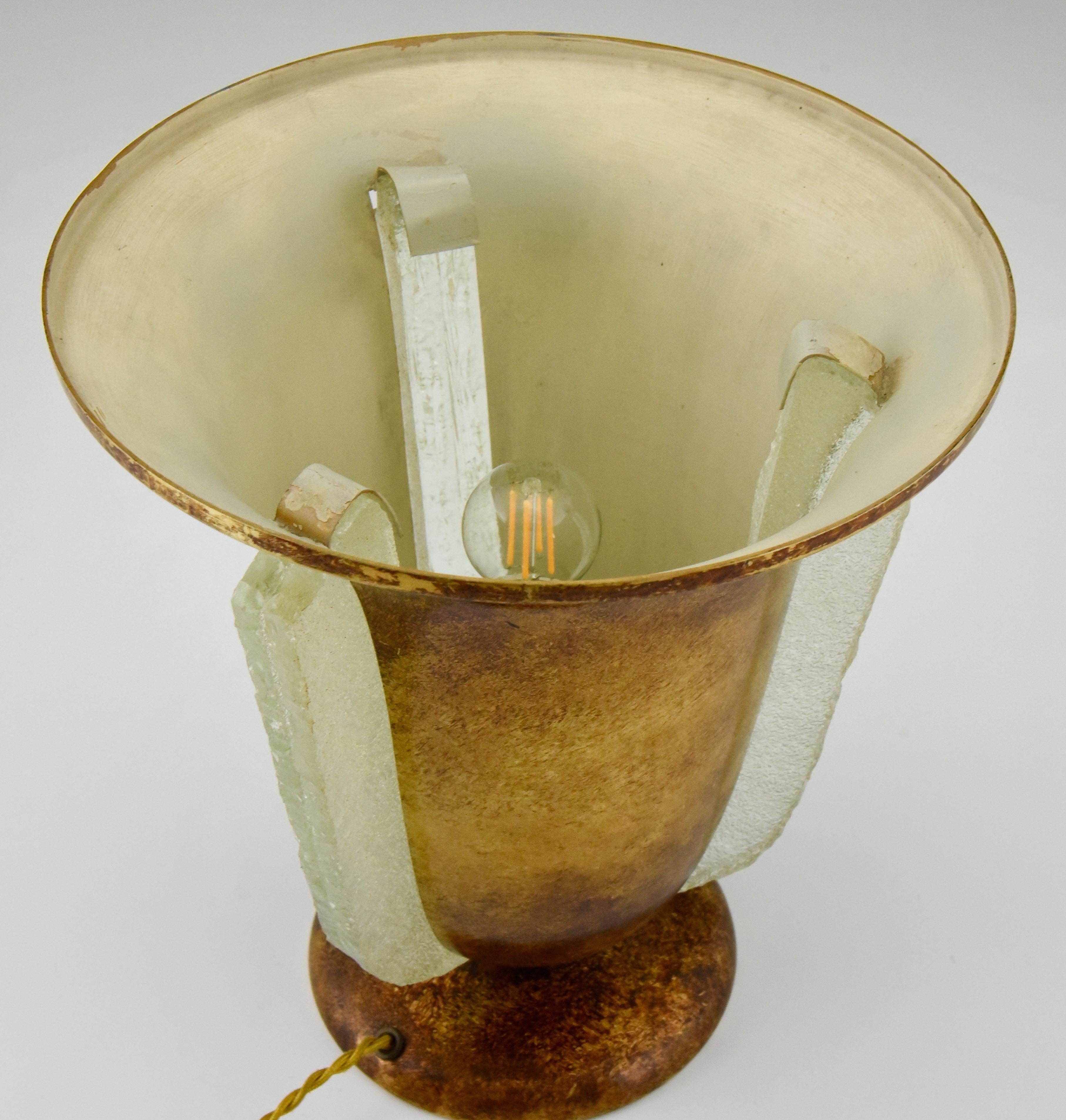 Mid-20th Century Art Deco Torchiere Tabletop Lamp Brass and Glass, France, 1930