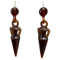 Art Deco Tortoise Drop Earrings in the Shape of Amphorae, C1920, England