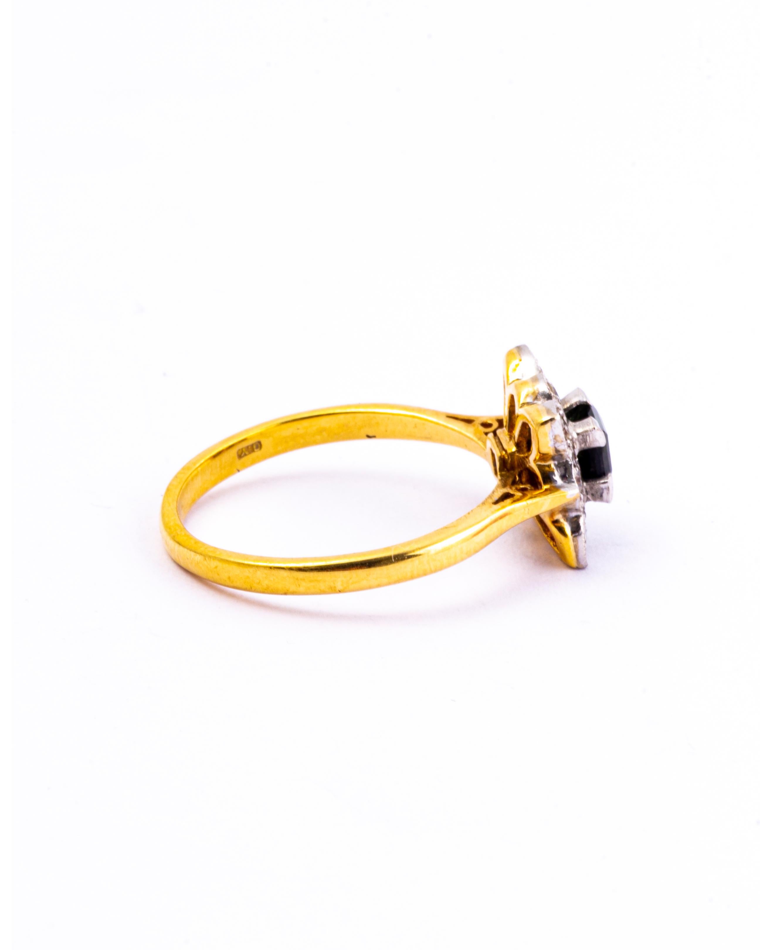 Round Cut Art Deco Tourmaline and Diamond 18 Carat Gold Cluster Ring