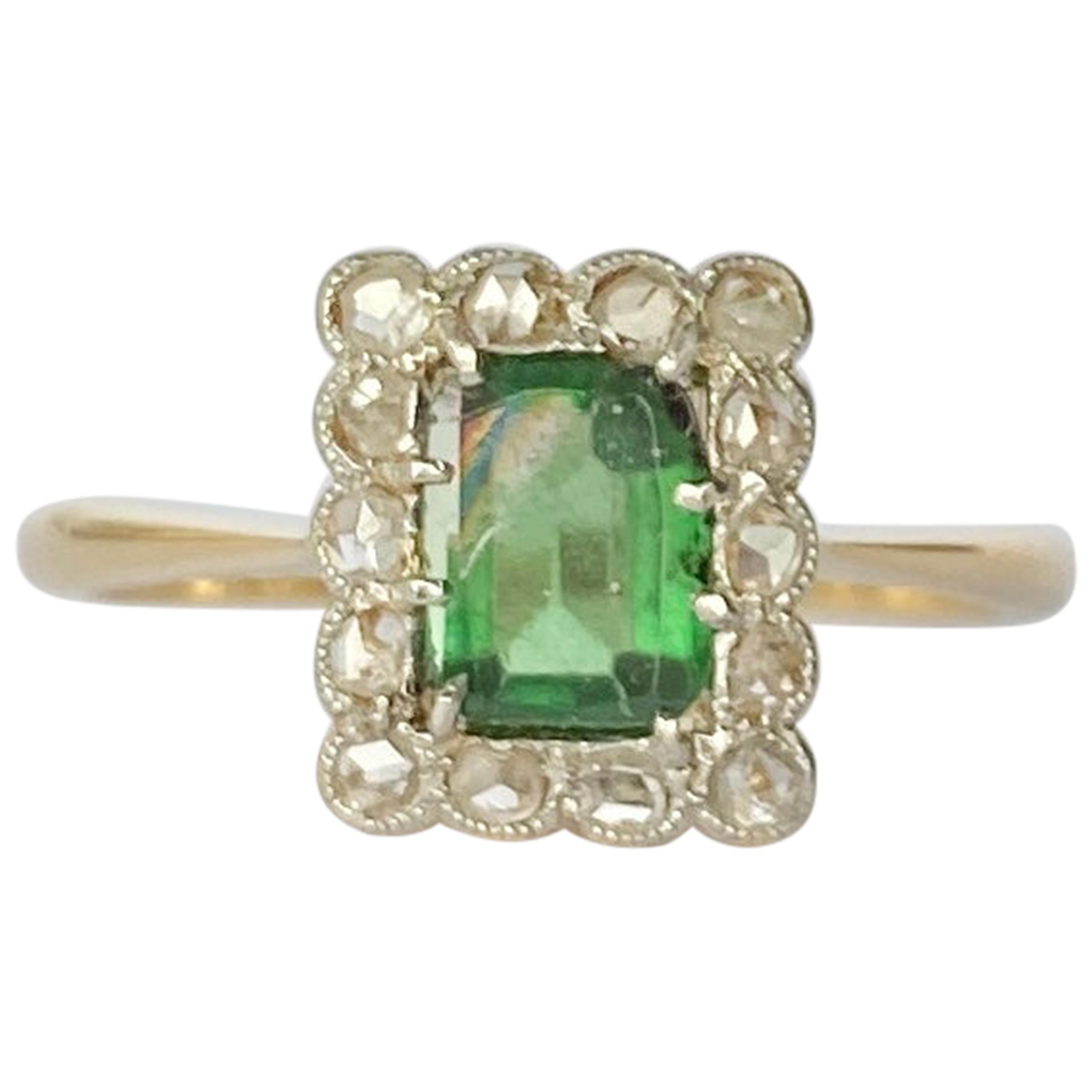 Art Deco Tourmaline and Diamond 18 Carat Gold Cluster Ring For Sale