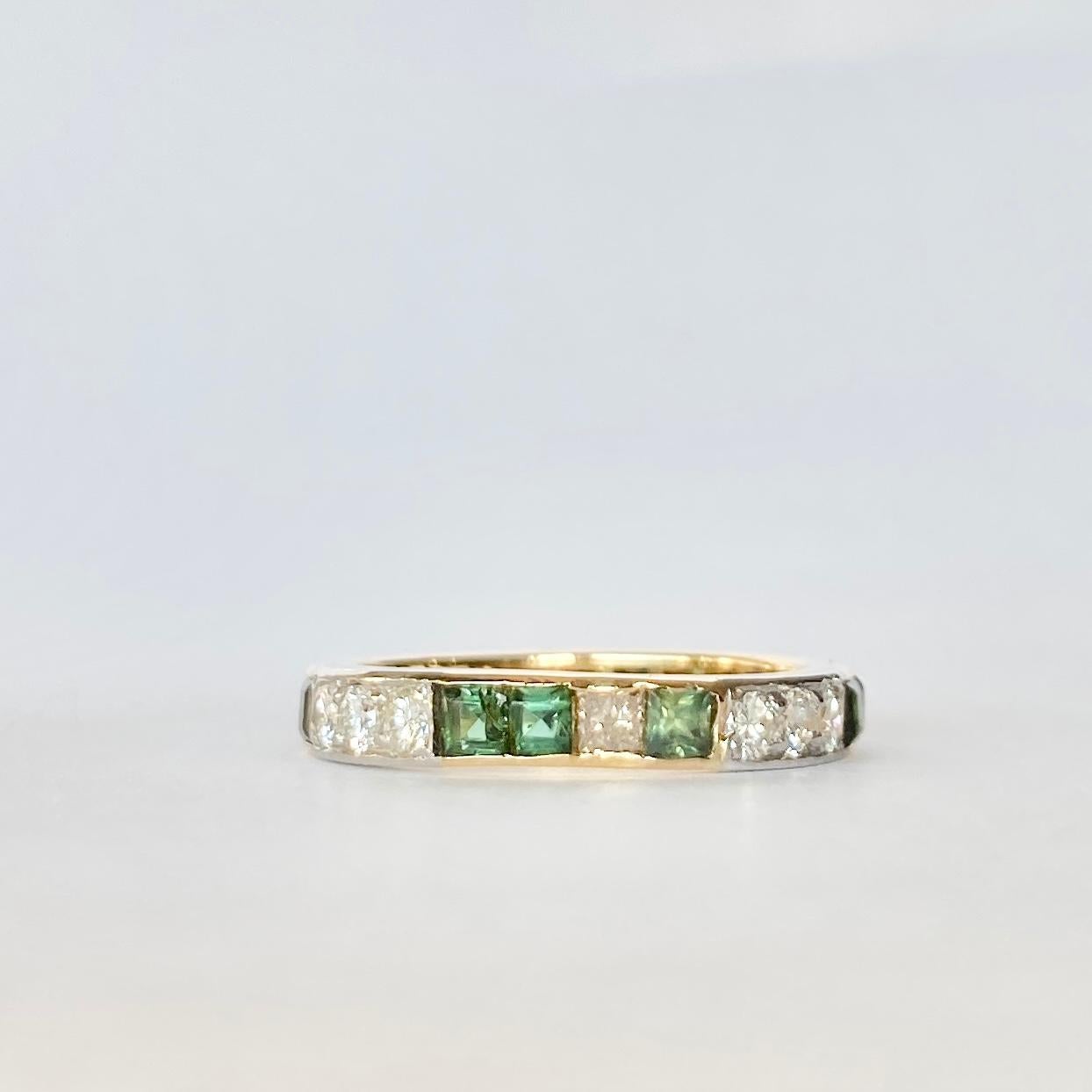 Square Cut Art Deco Tourmaline and Diamond 18 Carat Gold Full Eternity Band For Sale