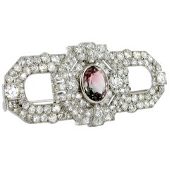 Antique Art Deco Tourmaline and Diamond Platinum Brooch