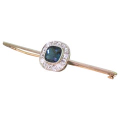 Art Deco Tourmaline and Old Cut Diamond Cluster Pin Brooch