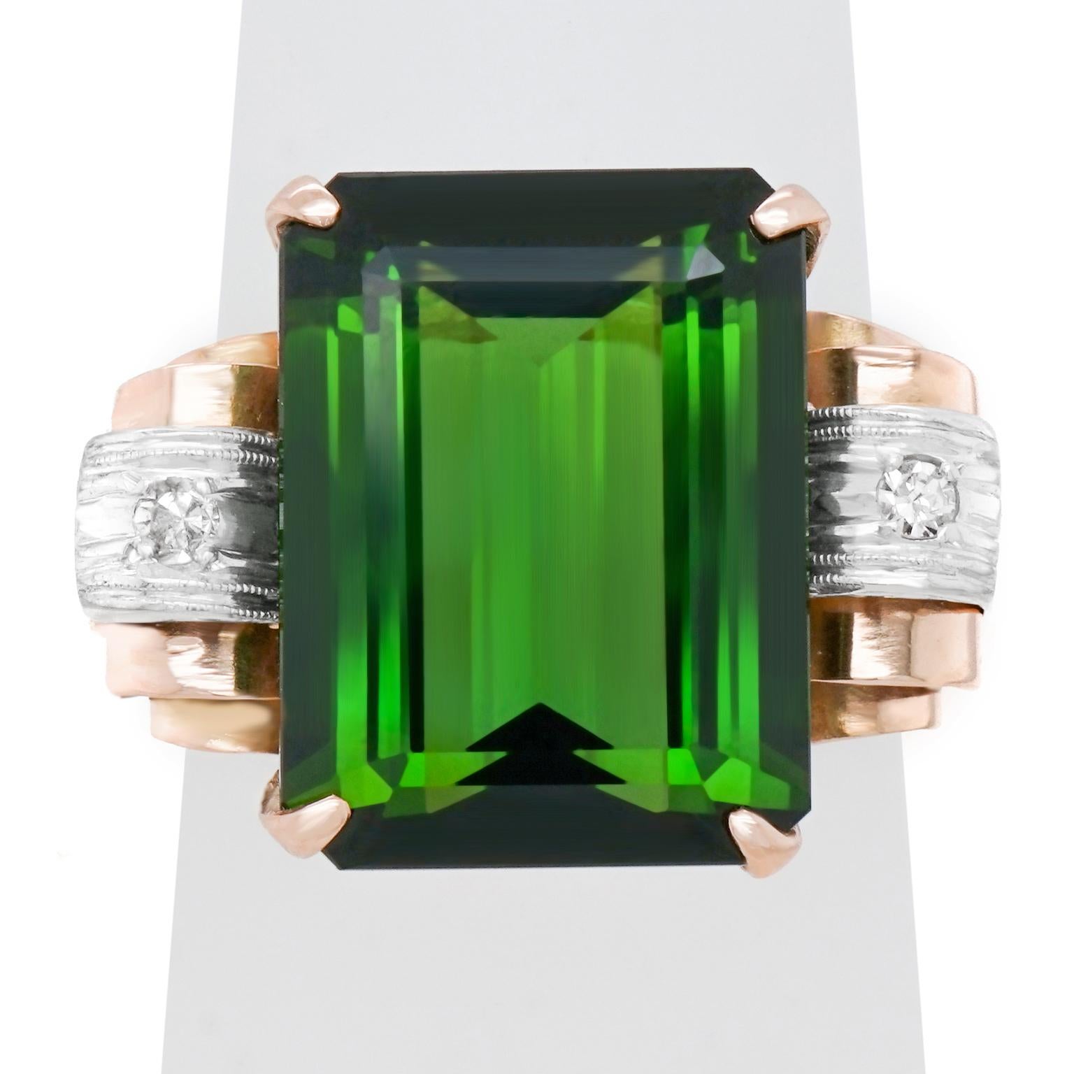 Emerald Cut Art Deco Tourmaline Gold Ring