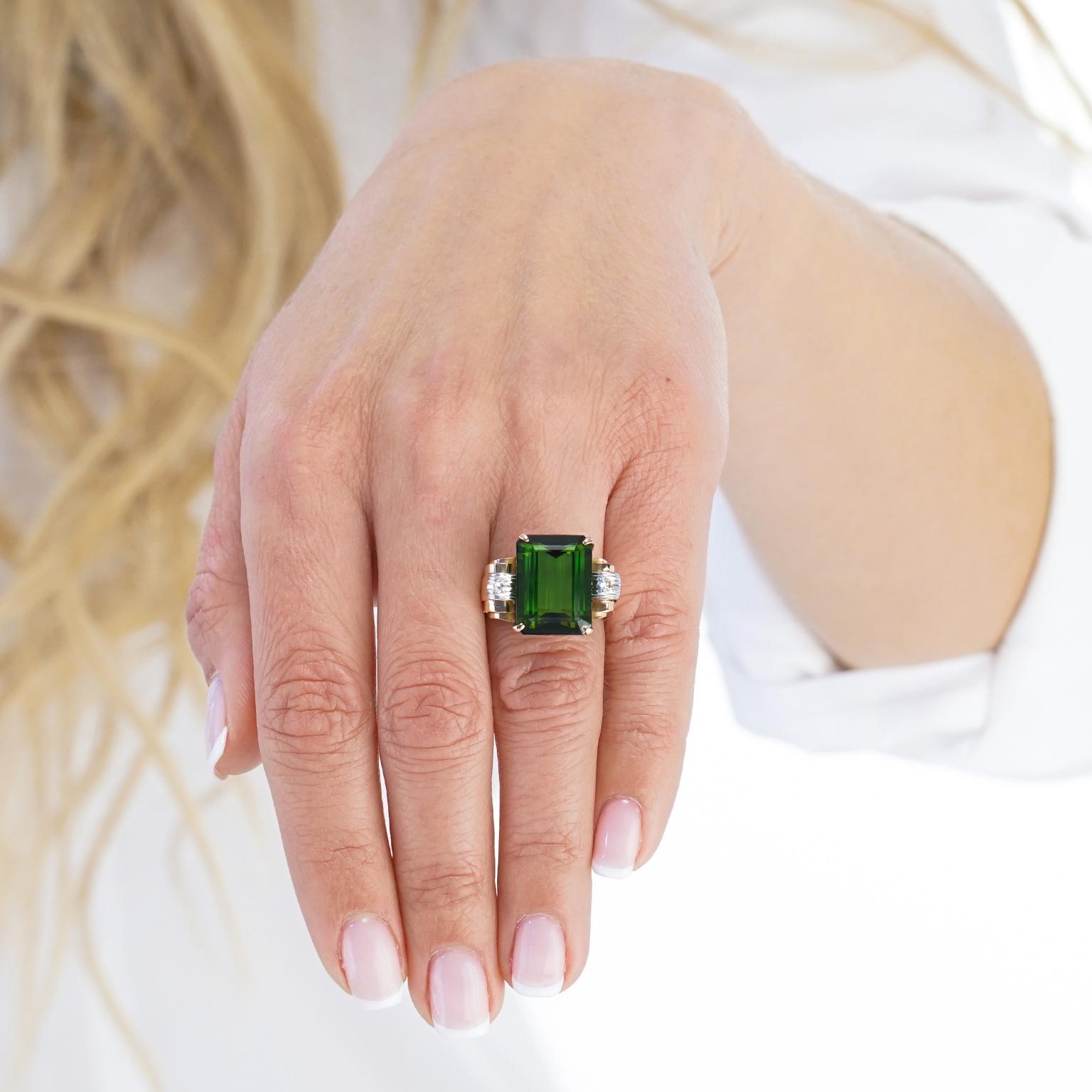 Art Deco Tourmaline Gold Ring In Excellent Condition In Litchfield, CT