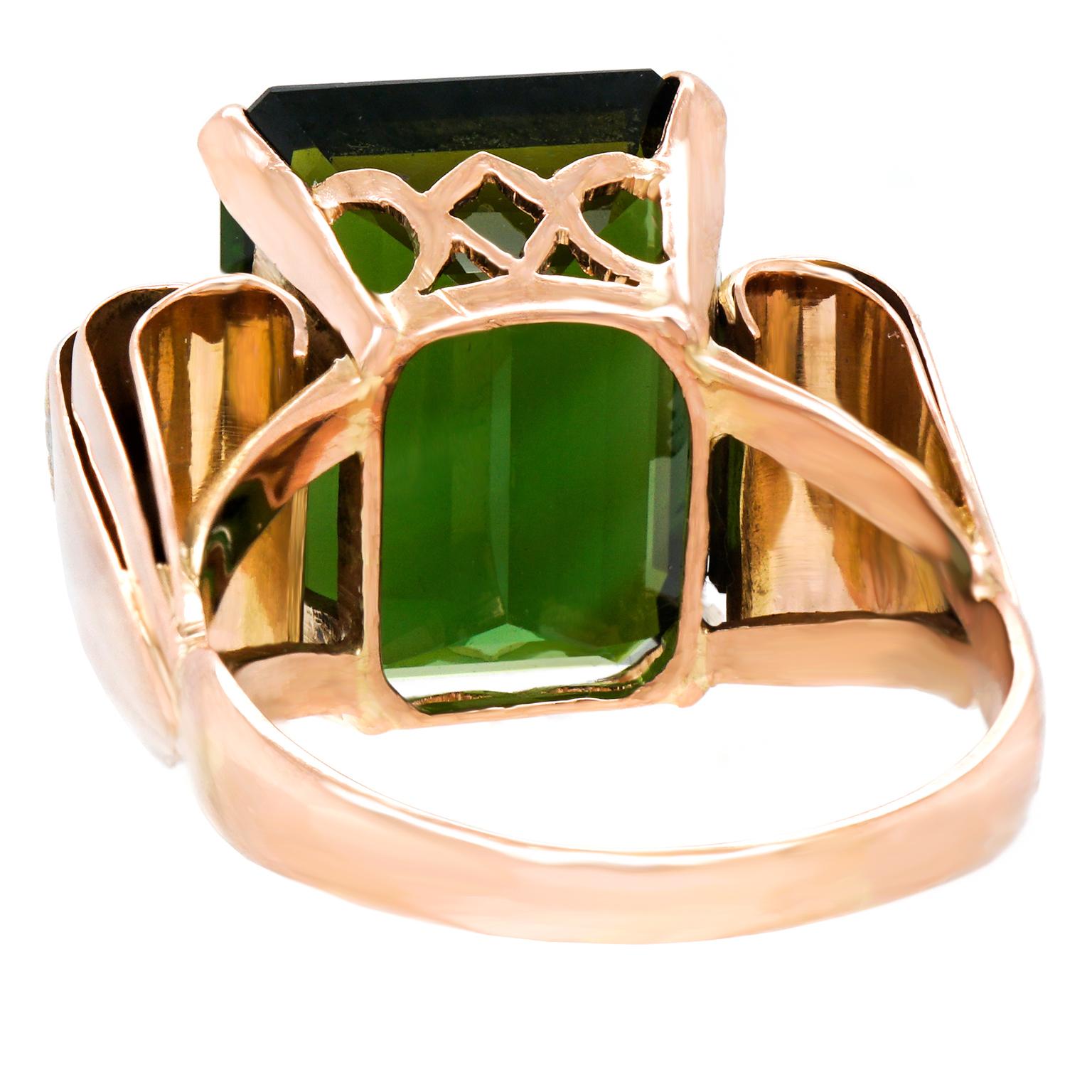 Women's or Men's Art Deco Tourmaline Gold Ring