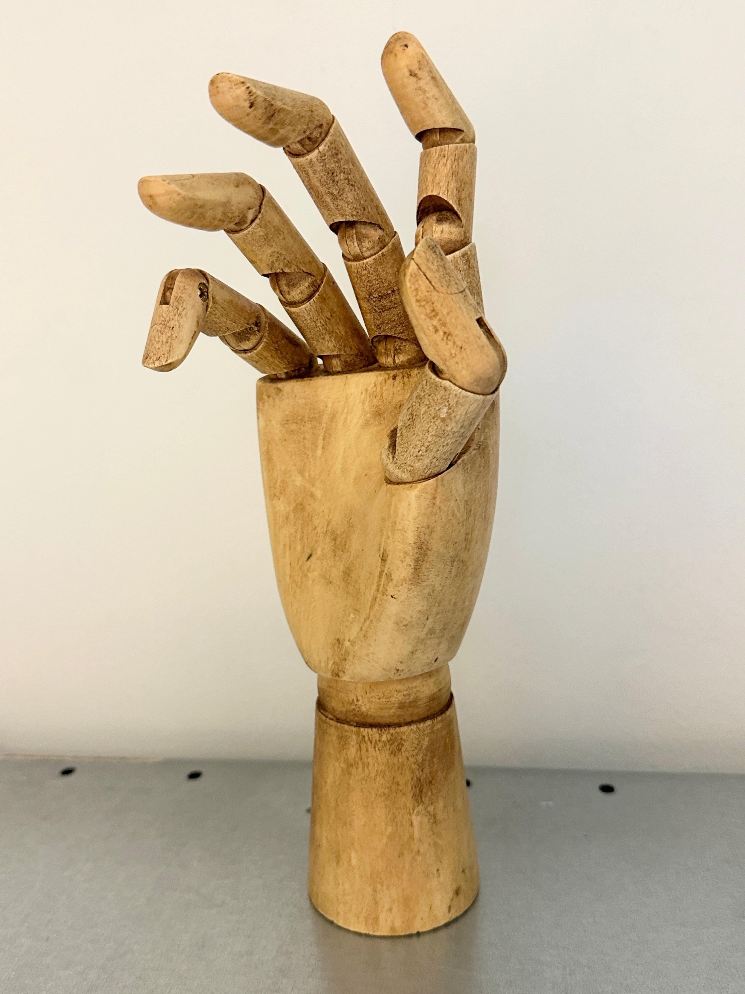 Hand-Crafted Art Deco Traditional Wooden Hand Large Artist Mannequin Scale Model For Sale