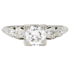 Art Deco Transitional Cut 0.92 Carat Diamond Platinum Engagement Ring