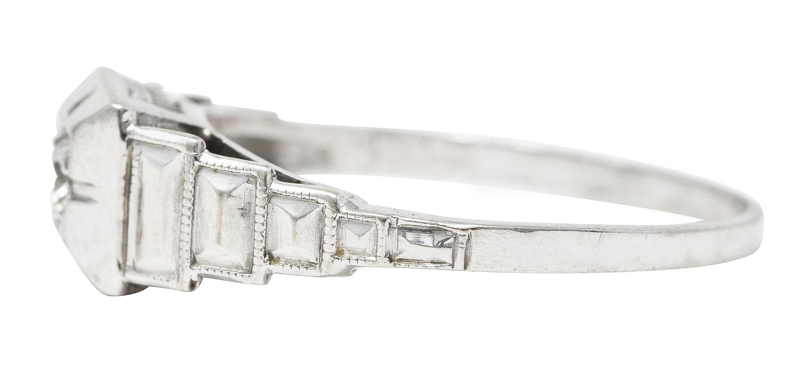 Round Cut Art Deco Transitional Cut Diamond 18 Karat White Gold Vintage Engagement Ring