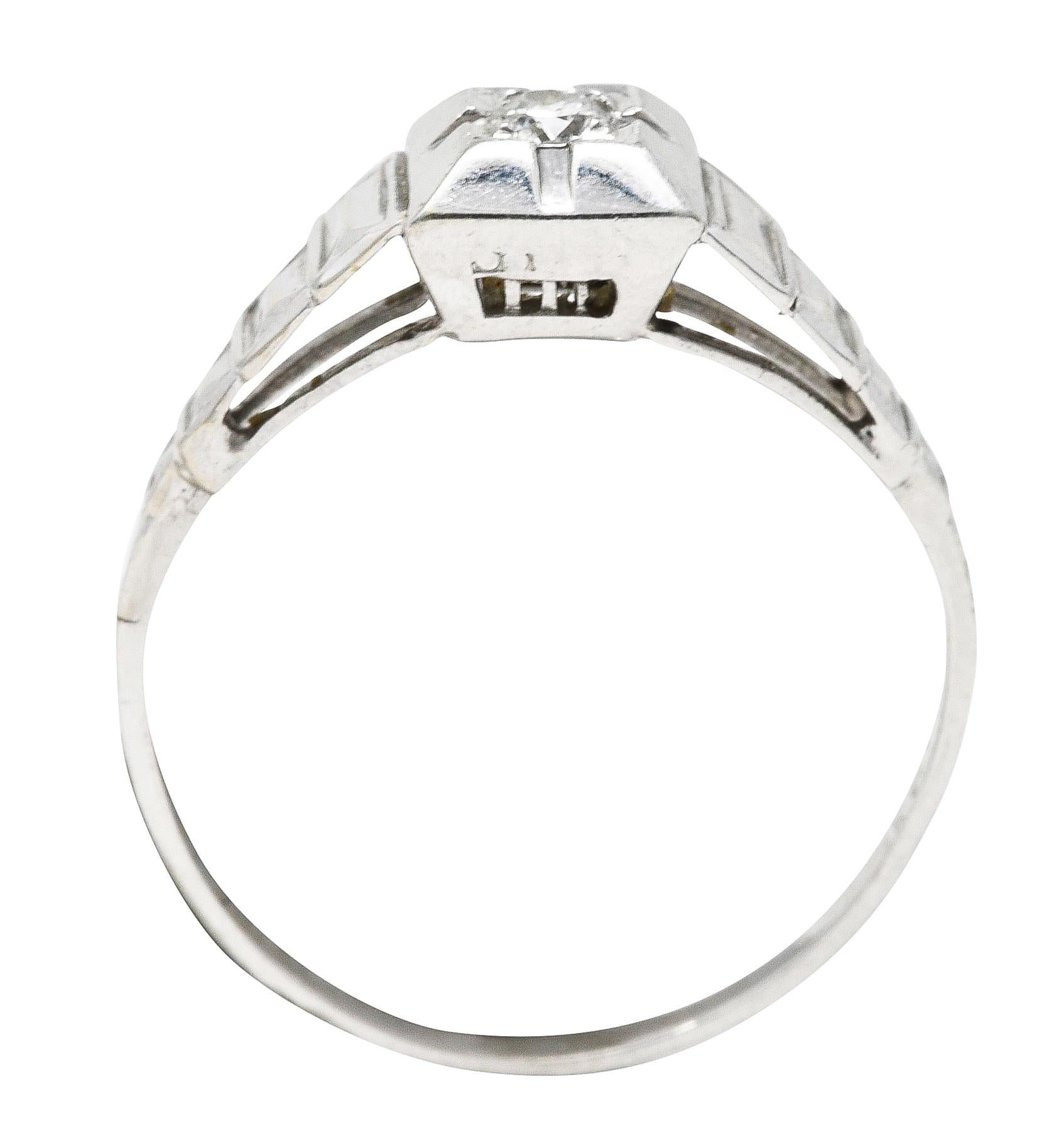 Art Deco Transitional Cut Diamond 18 Karat White Gold Vintage Engagement Ring 1