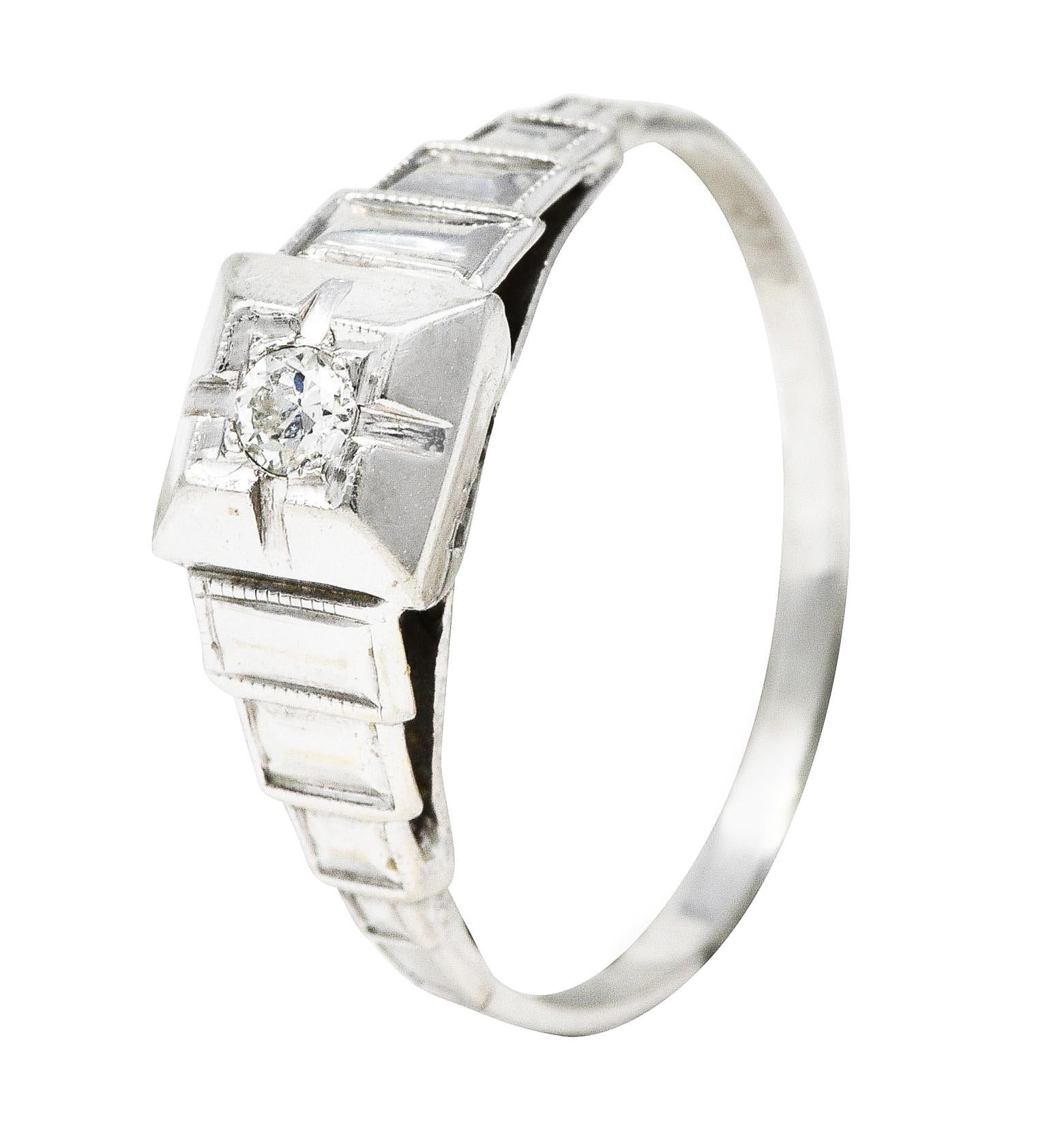 Art Deco Transitional Cut Diamond 18 Karat White Gold Vintage Engagement Ring 2