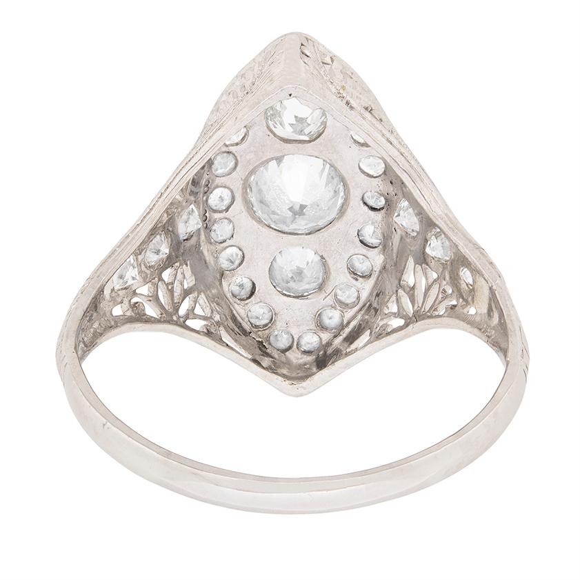 Women's or Men's Art Deco Transitional Cut Diamond Cluster Ring, circa 1920s