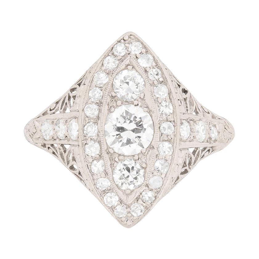 Art Deco Transitional Cut Diamond Cluster Ring, circa 1920s