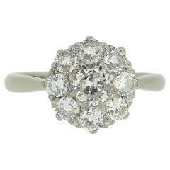 Anillo en racimo de diamantes de talla transicional Art Decó