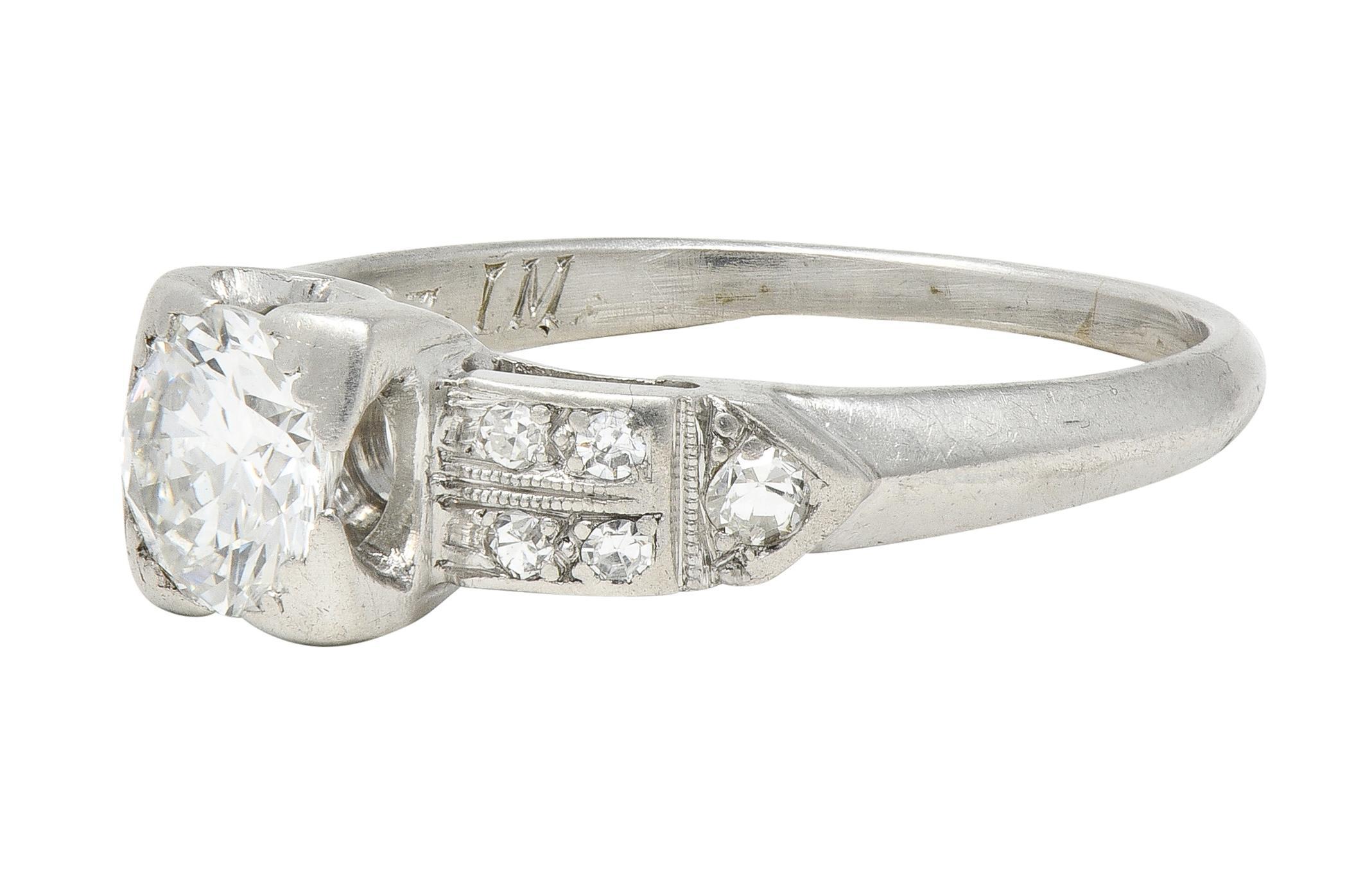 Art Deco Übergangsschliff Diamant Platin Vintage Arrow Verlobungsring im Zustand „Hervorragend“ im Angebot in Philadelphia, PA