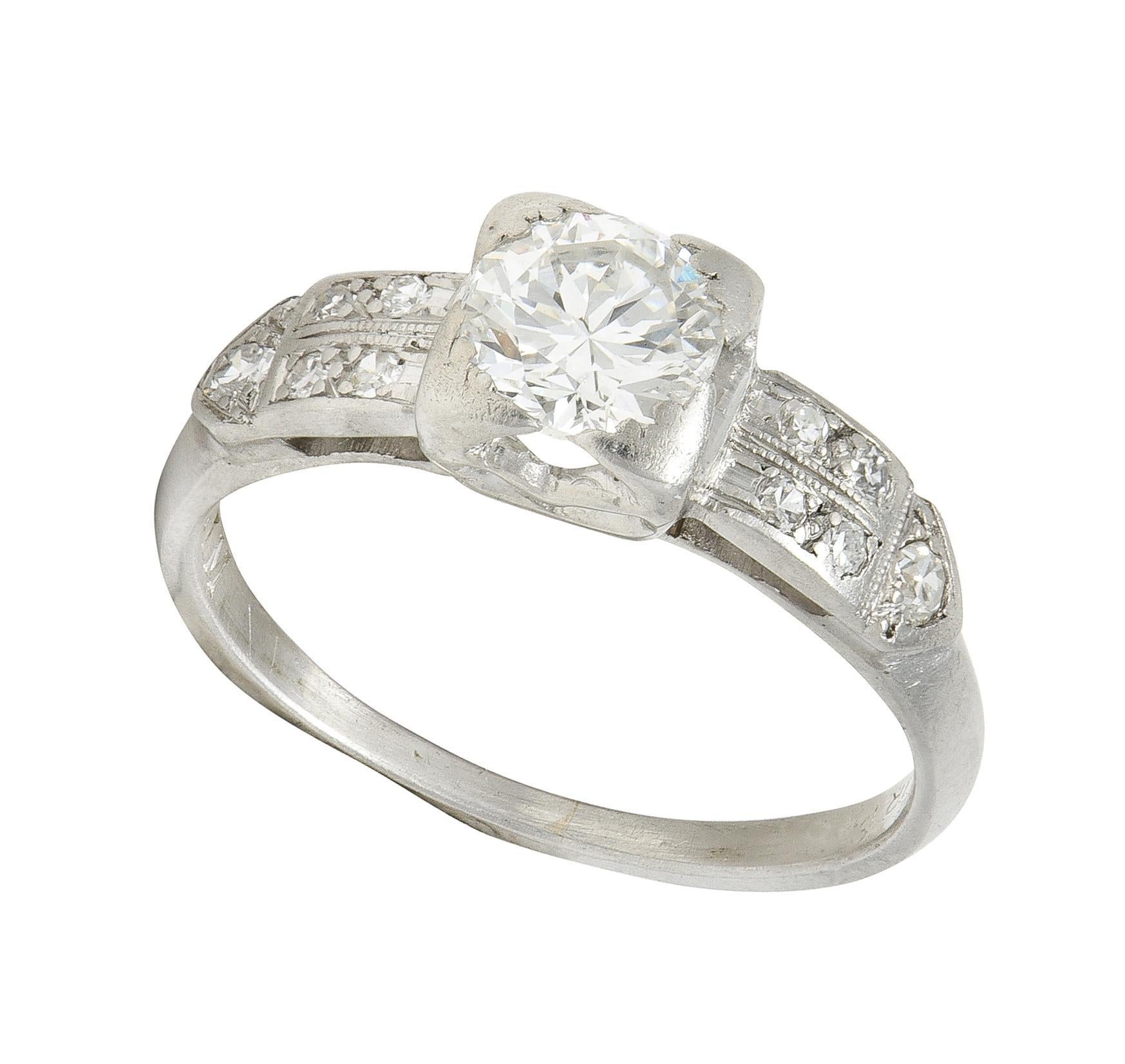 Art Deco Übergangsschliff Diamant Platin Vintage Arrow Verlobungsring im Angebot 3