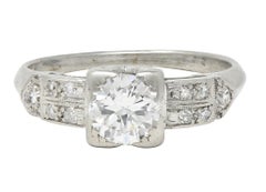 Art Deco Transitional Cut Diamond Platinum Vintage Arrow Engagement Ring