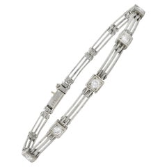 Bracelet ancien Art déco à maillons en platine avec diamants taille transitionnelle