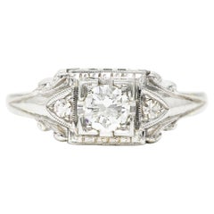 Art Deco Transitional Diamond 18 Karat White Gold Engagement Ring