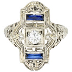 Vintage Art Deco Transitional Diamond 18 Karat White Gold Floral Dinner Ring