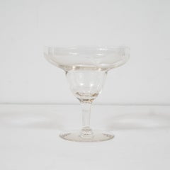 Art Deco Translucent Footed Glass Dessert Bowls with Frosted Foliate Detailing