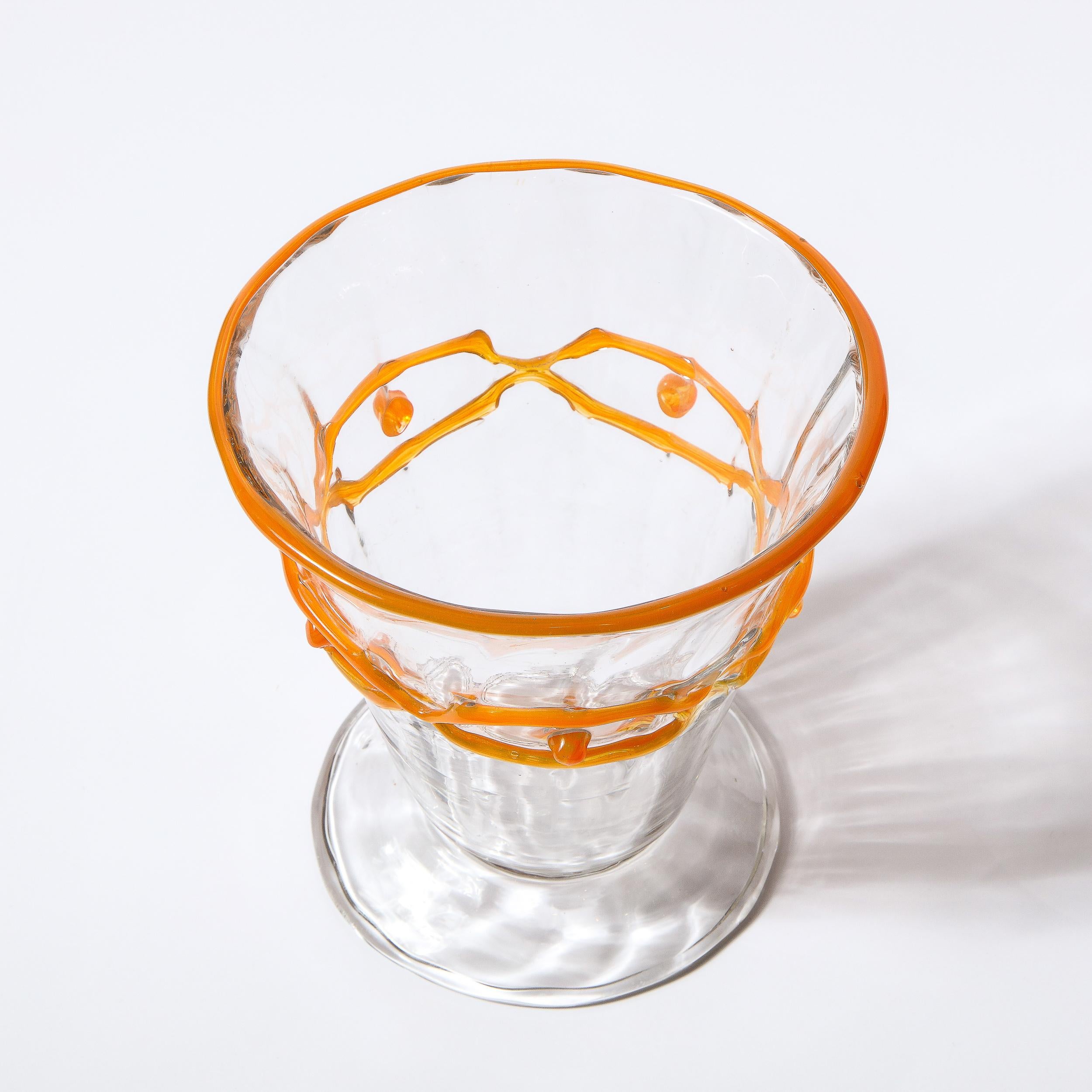 Art Deco Translucent Glass Vase w/ Tangerine Accents in Relief Signed Daum Nancy 4