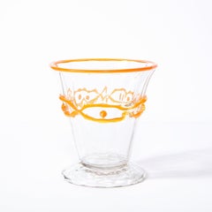 Art Deco Translucent Glass Vase w/ Tangerine Accents in Relief Signed Daum Nancy