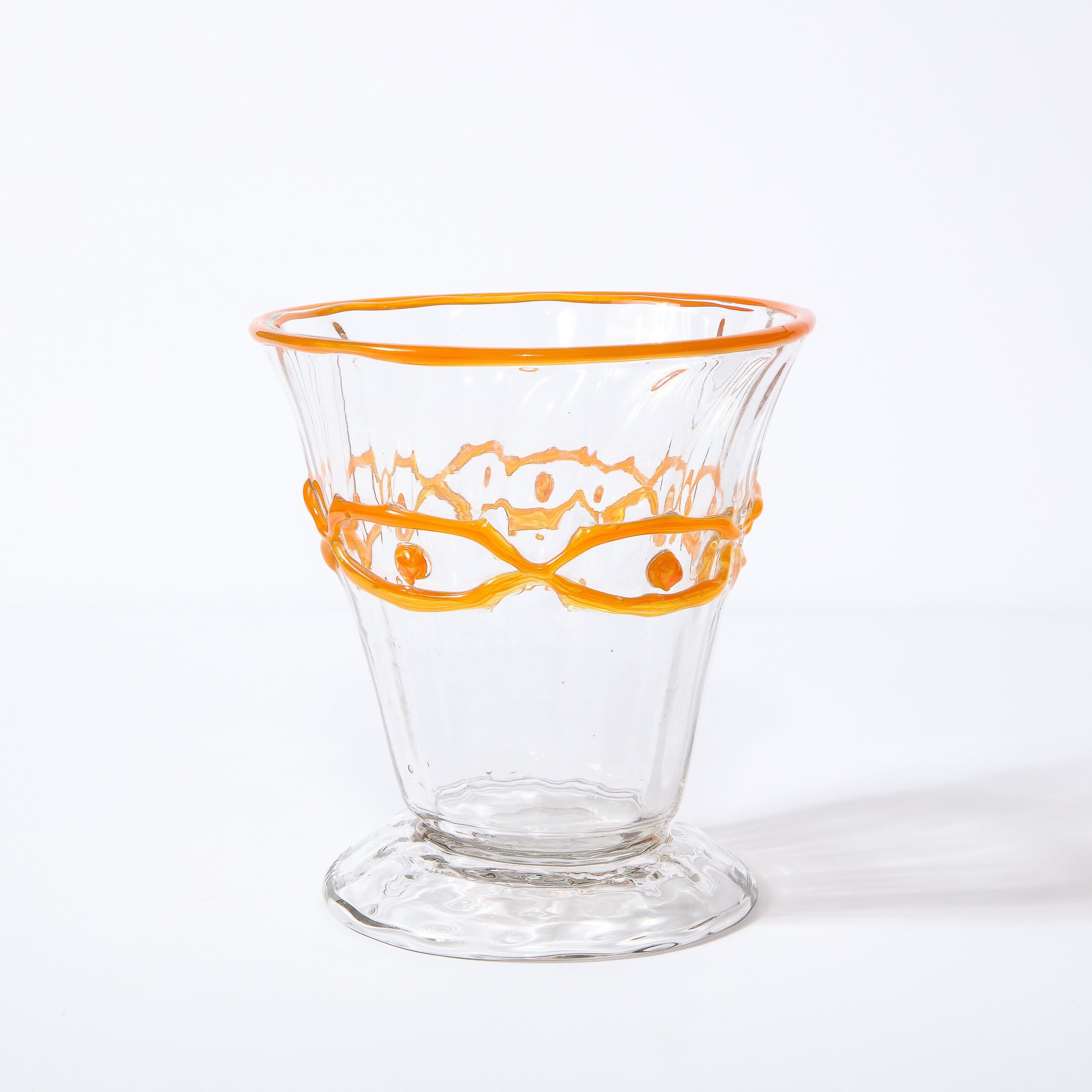 Art Deco Translucent Glass Vase w/ Tangerine Accents in Relief Signed Daum Nancy In Excellent Condition In New York, NY