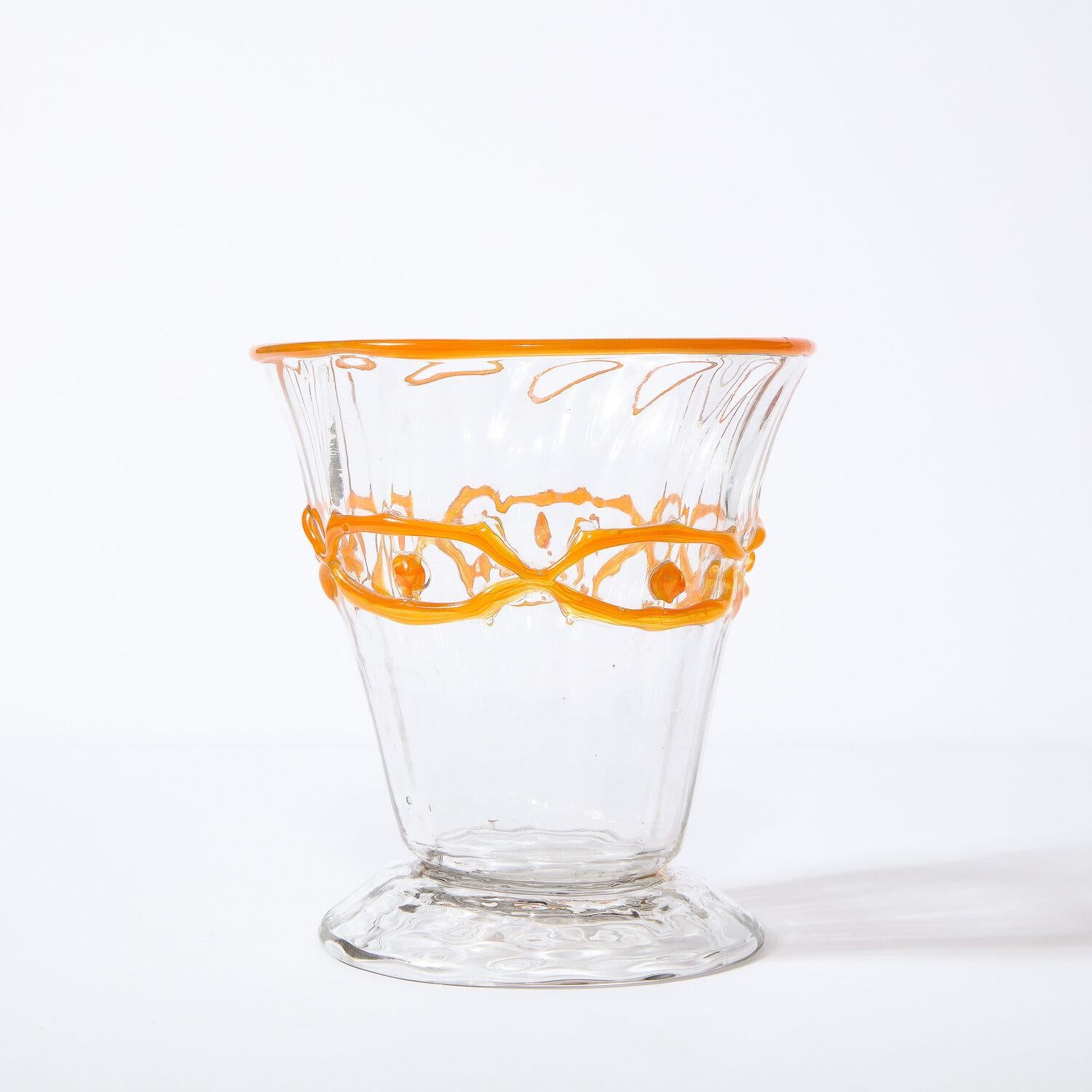 Early 20th Century Art Deco Translucent Glass Vase w/ Tangerine Accents in Relief Signed Daum Nancy