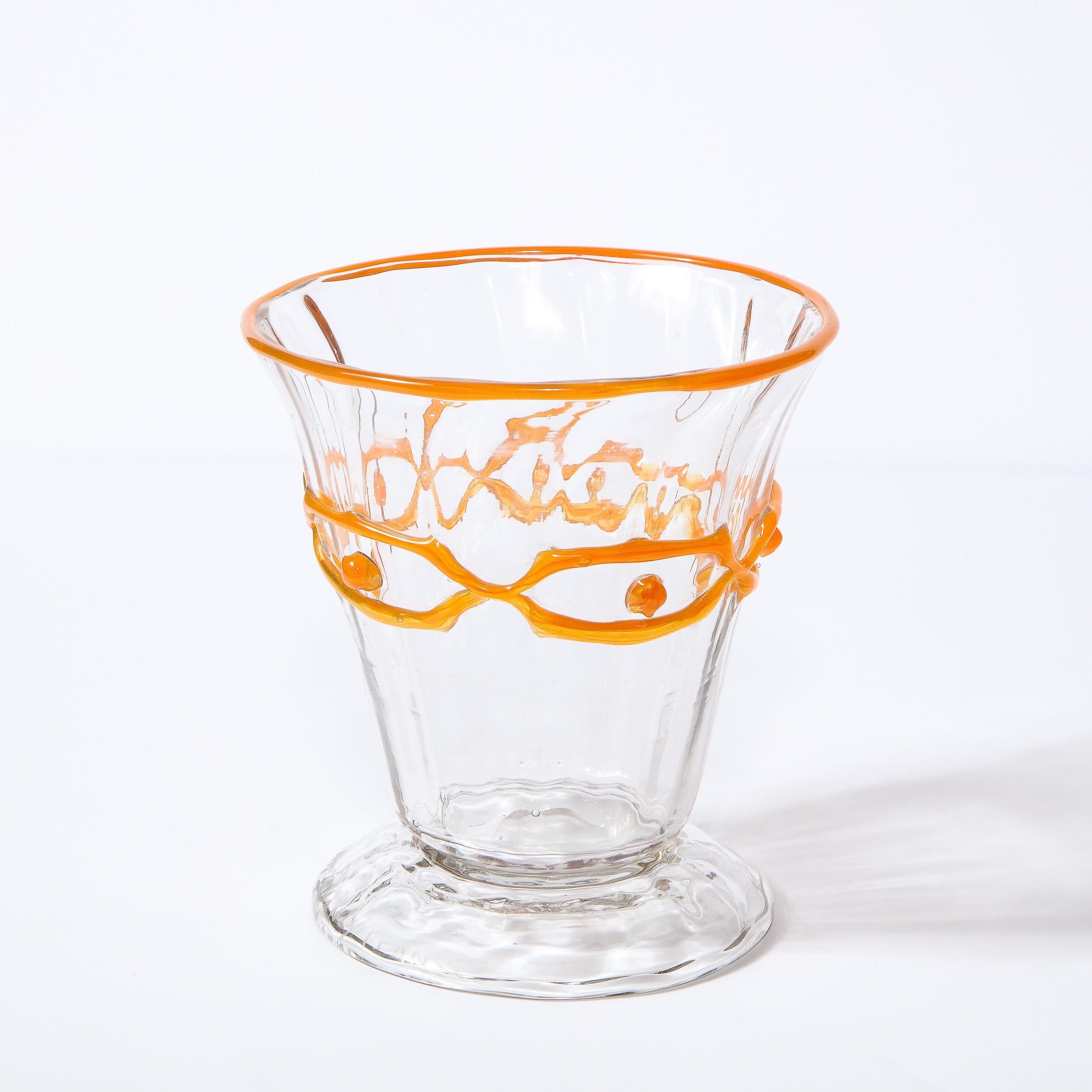 Art Glass Art Deco Translucent Glass Vase w/ Tangerine Accents in Relief Signed Daum Nancy
