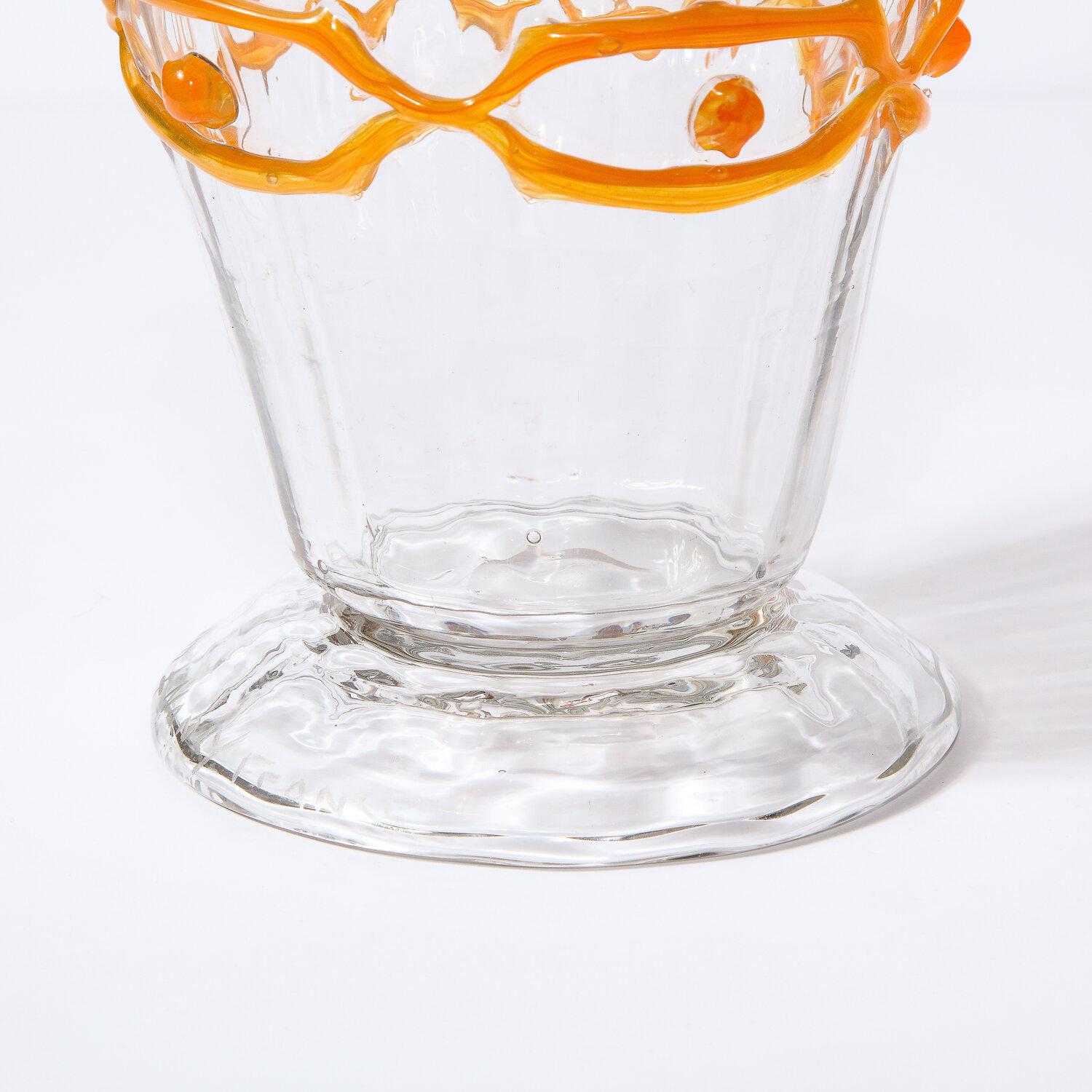 Art Deco Translucent Glass Vase w/ Tangerine Accents in Relief Signed Daum Nancy 2