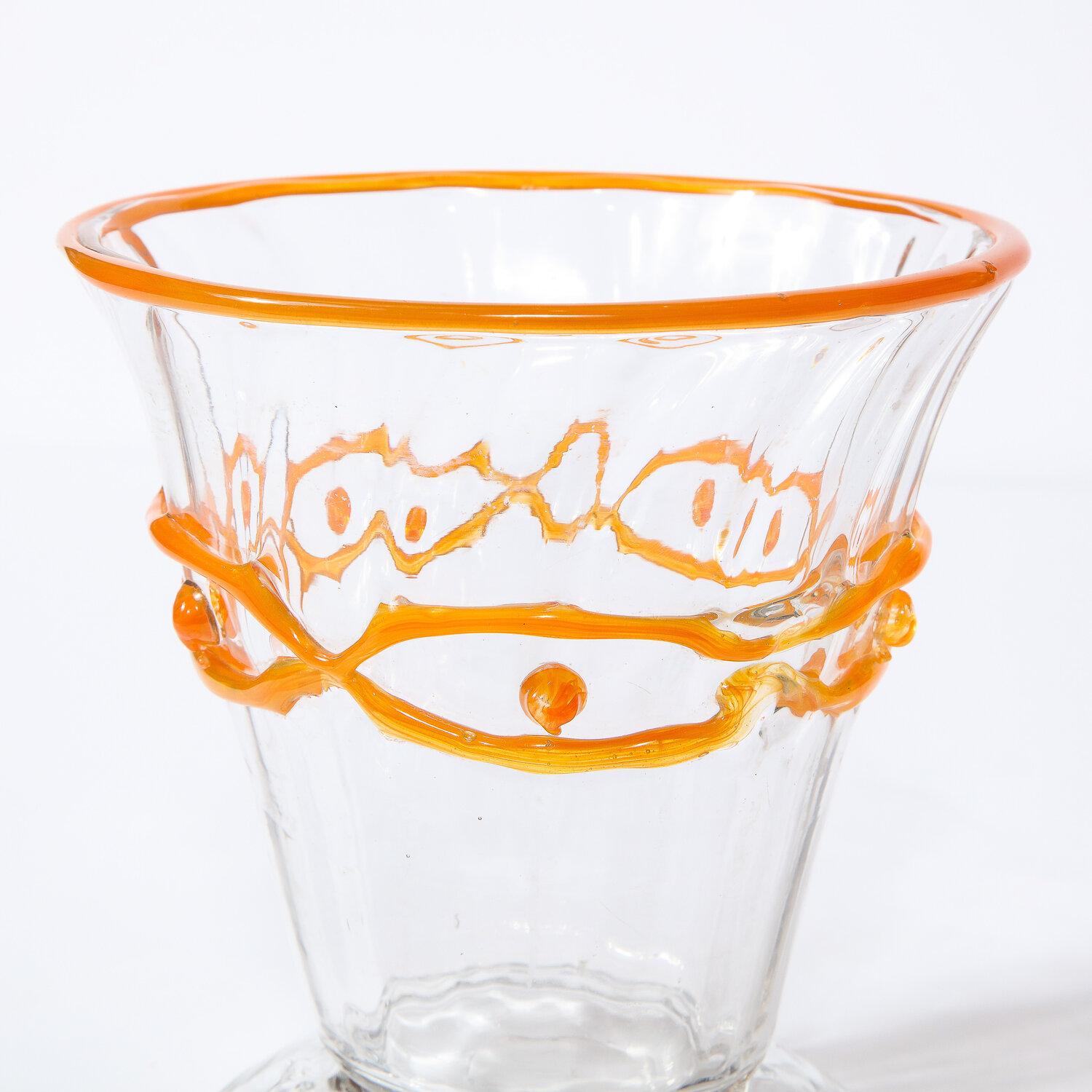Art Deco Translucent Glass Vase w/ Tangerine Accents in Relief Signed Daum Nancy 3
