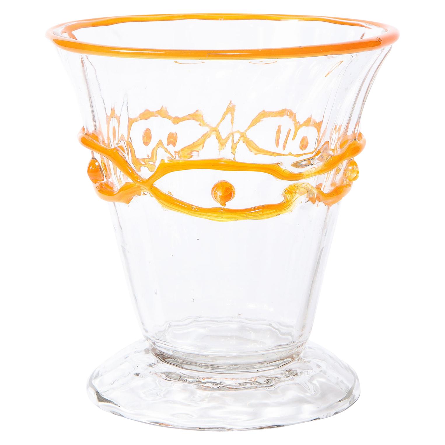Art Deco Translucent Glass Vase w/ Tangerine Accents in Relief Signed Daum Nancy