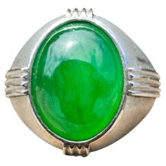 Art Deco, Translucent Vivid, Green 7.5 Carat Jadeite Platinum Ring