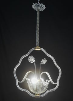 Art Decò Trasparent Barovier e Toso Light with Flowers, 1940s