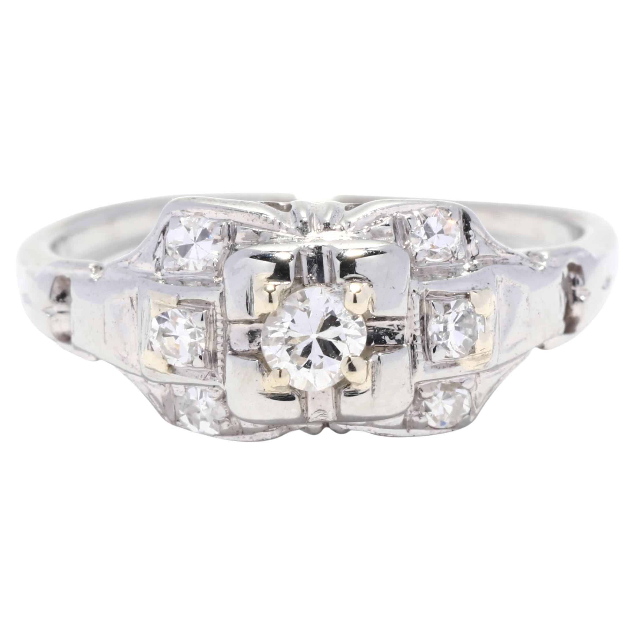 Art Deco Traub .20ctw Old European Cut Diamond Engagement Ring