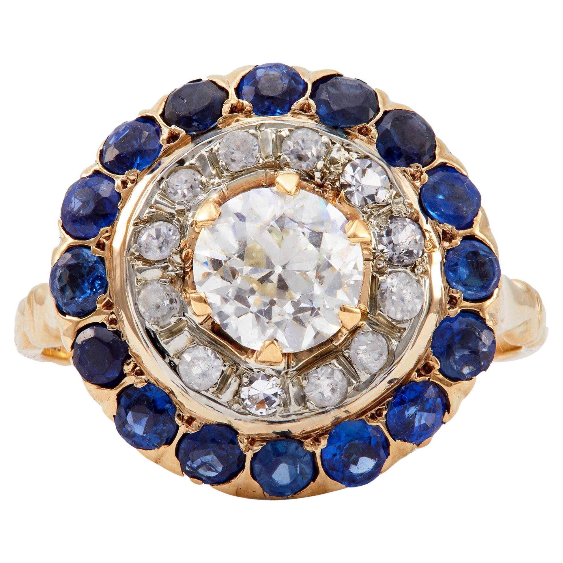 Art Deco Traub Orange Blossom GIA 1.06 Carat Diamond Sapphire 14k Target Ring For Sale