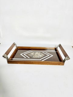 Art Deco tray, 1940s, France, made of wood and glass