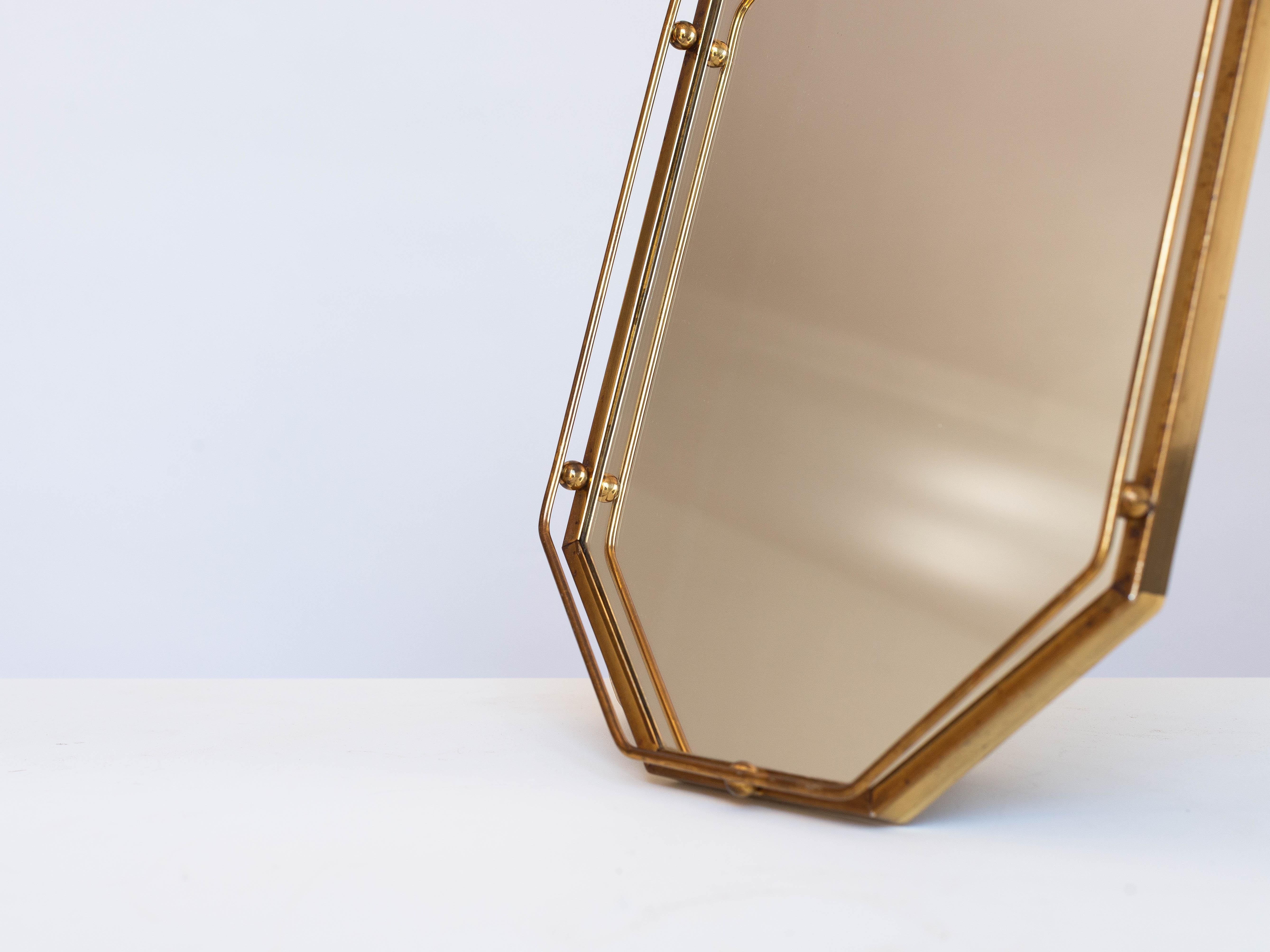 Plateau Art Deco, laiton et verre miroir, 1940s French Mid Century Modern en vente 2