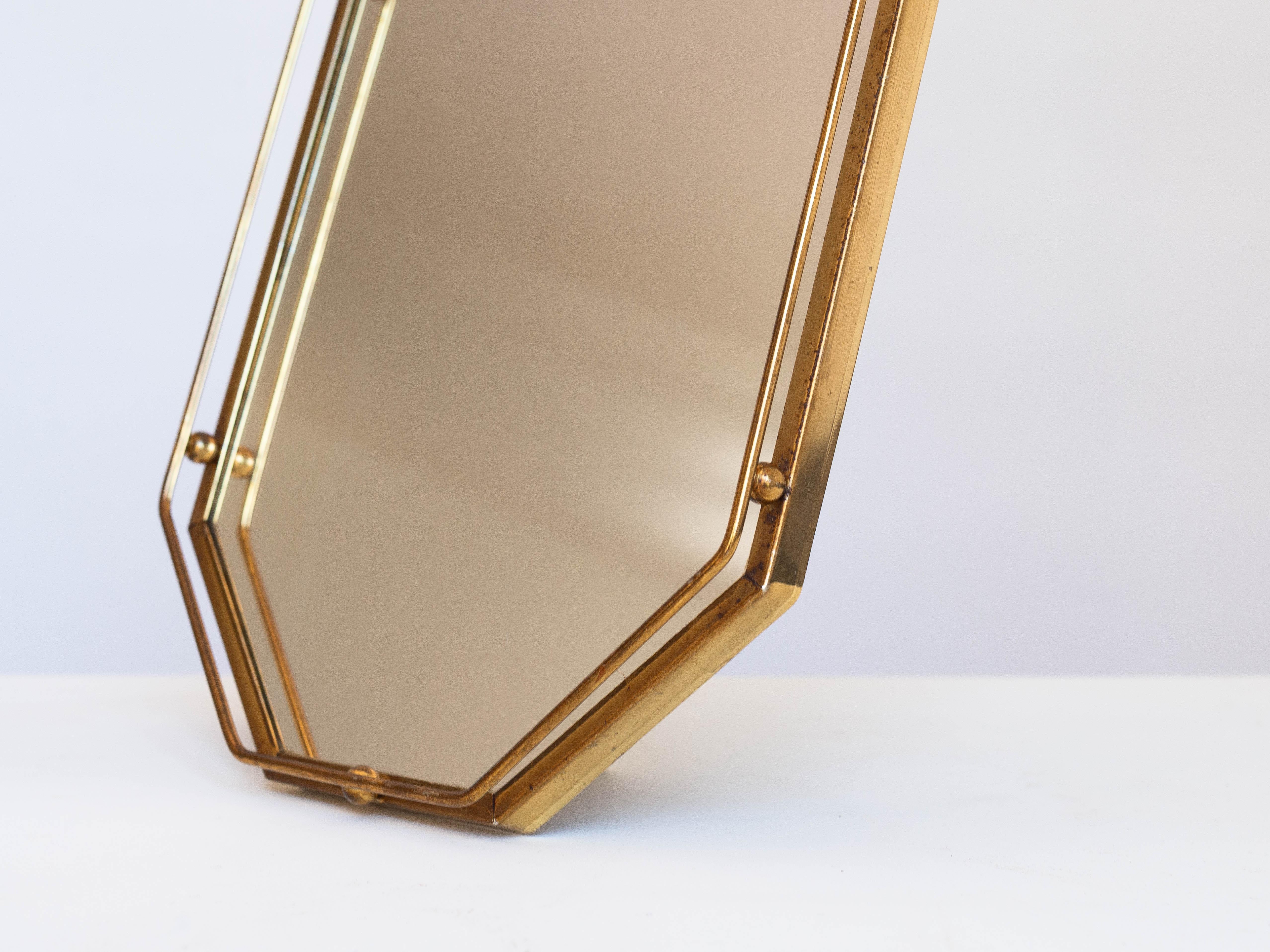 Plateau Art Deco, laiton et verre miroir, 1940s French Mid Century Modern en vente 3