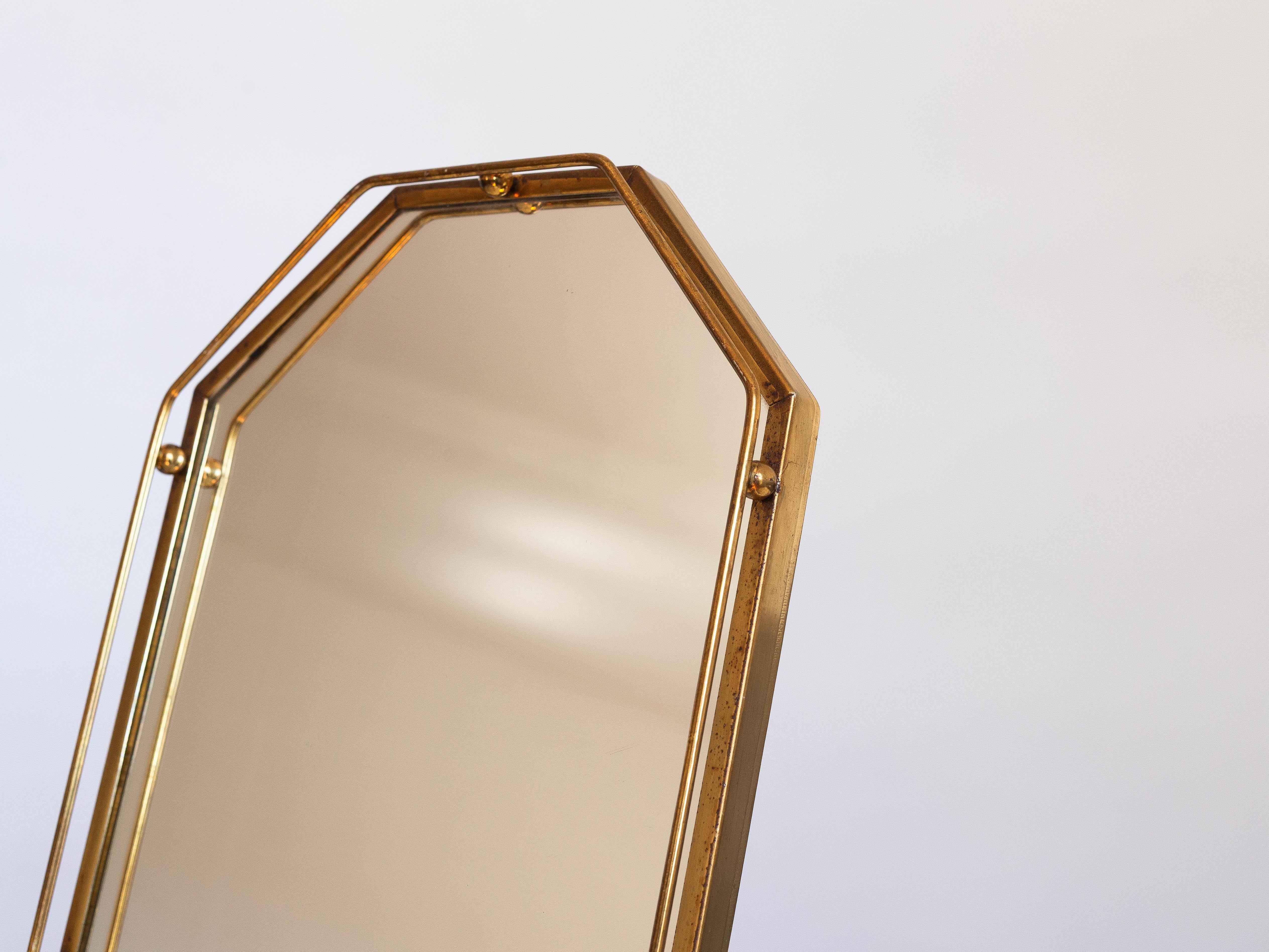 Plateau Art Deco, laiton et verre miroir, 1940s French Mid Century Modern en vente 4
