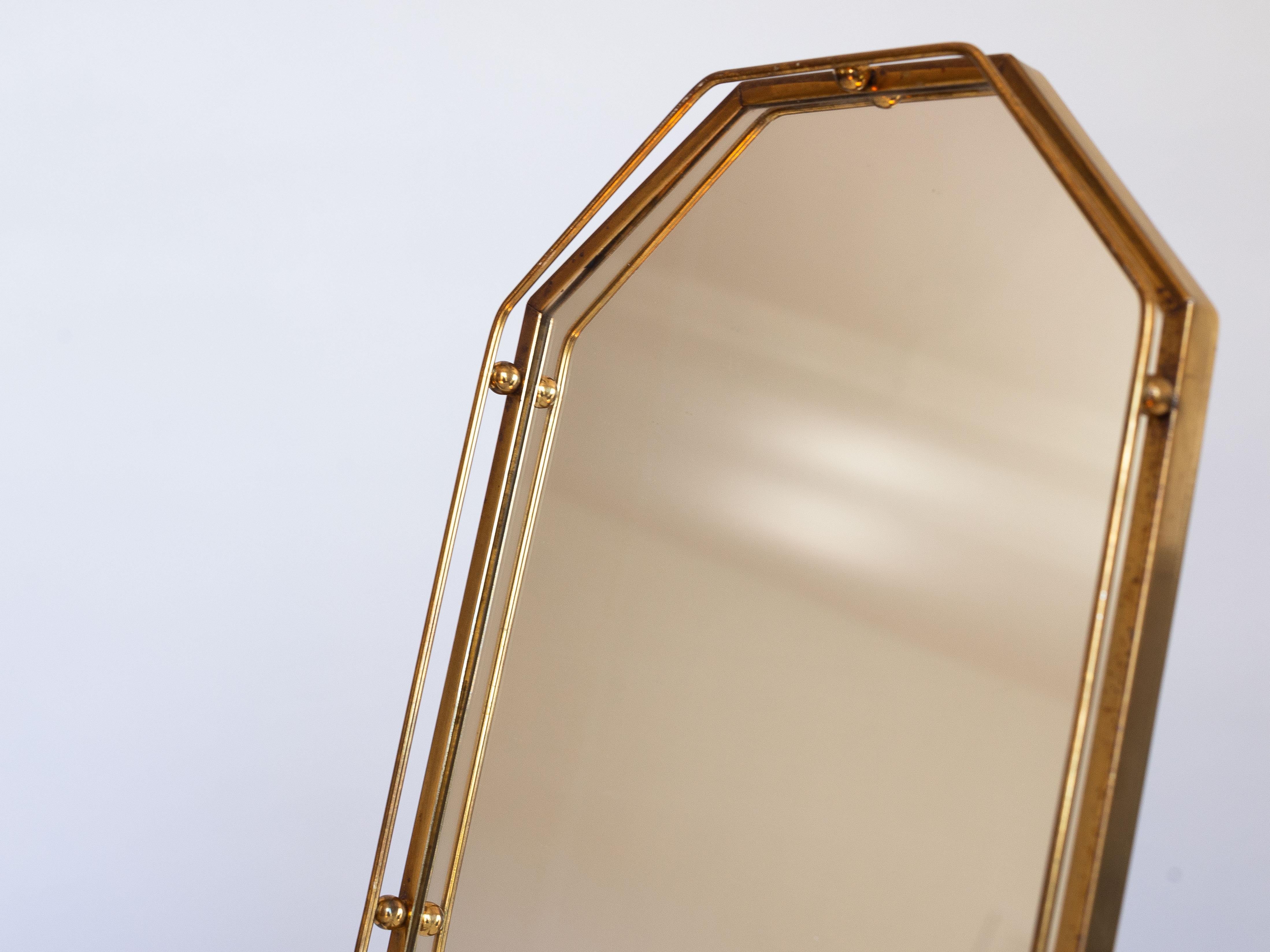Plateau Art Deco, laiton et verre miroir, 1940s French Mid Century Modern en vente 5