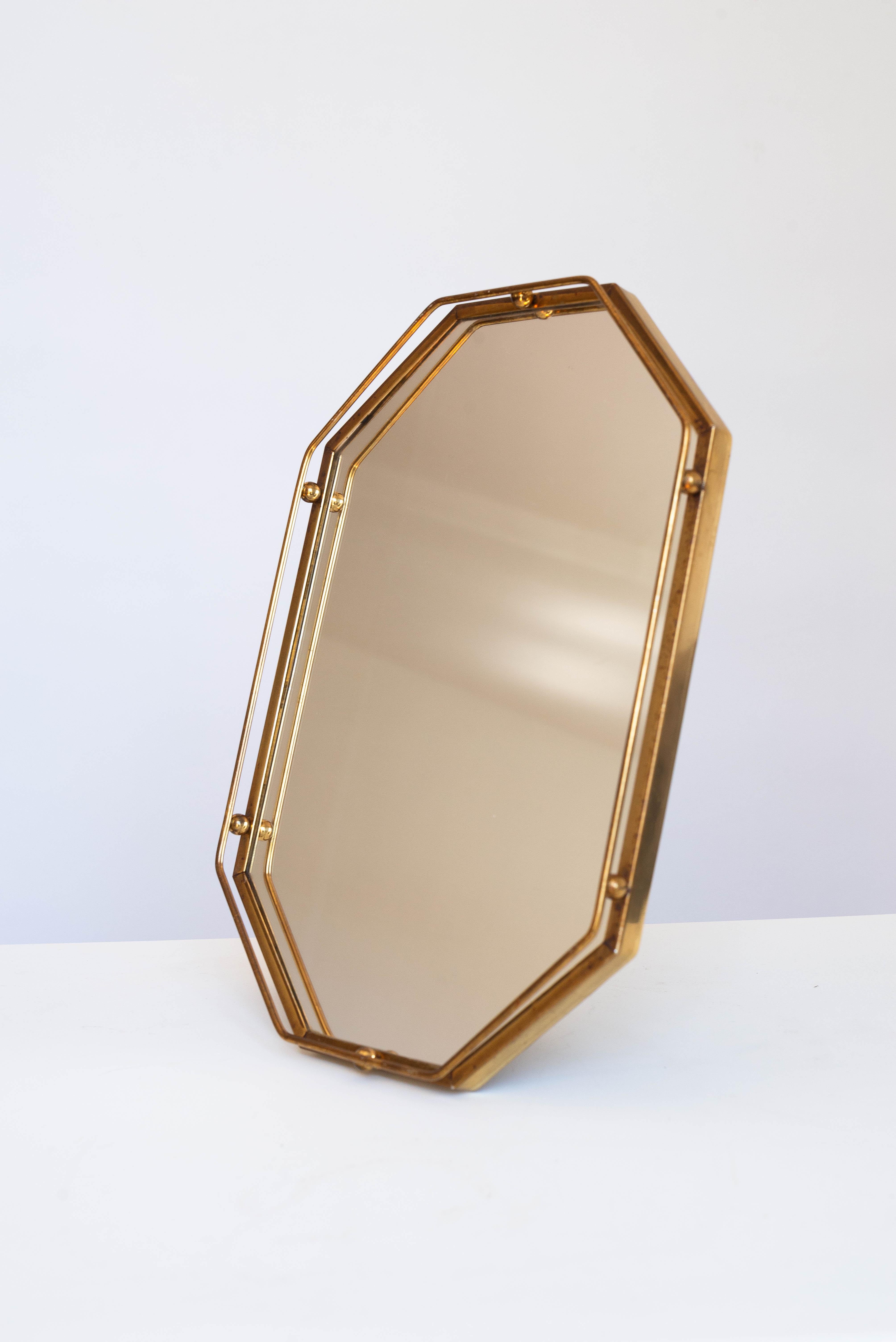 Plateau Art Deco, laiton et verre miroir, 1940s French Mid Century Modern en vente 1
