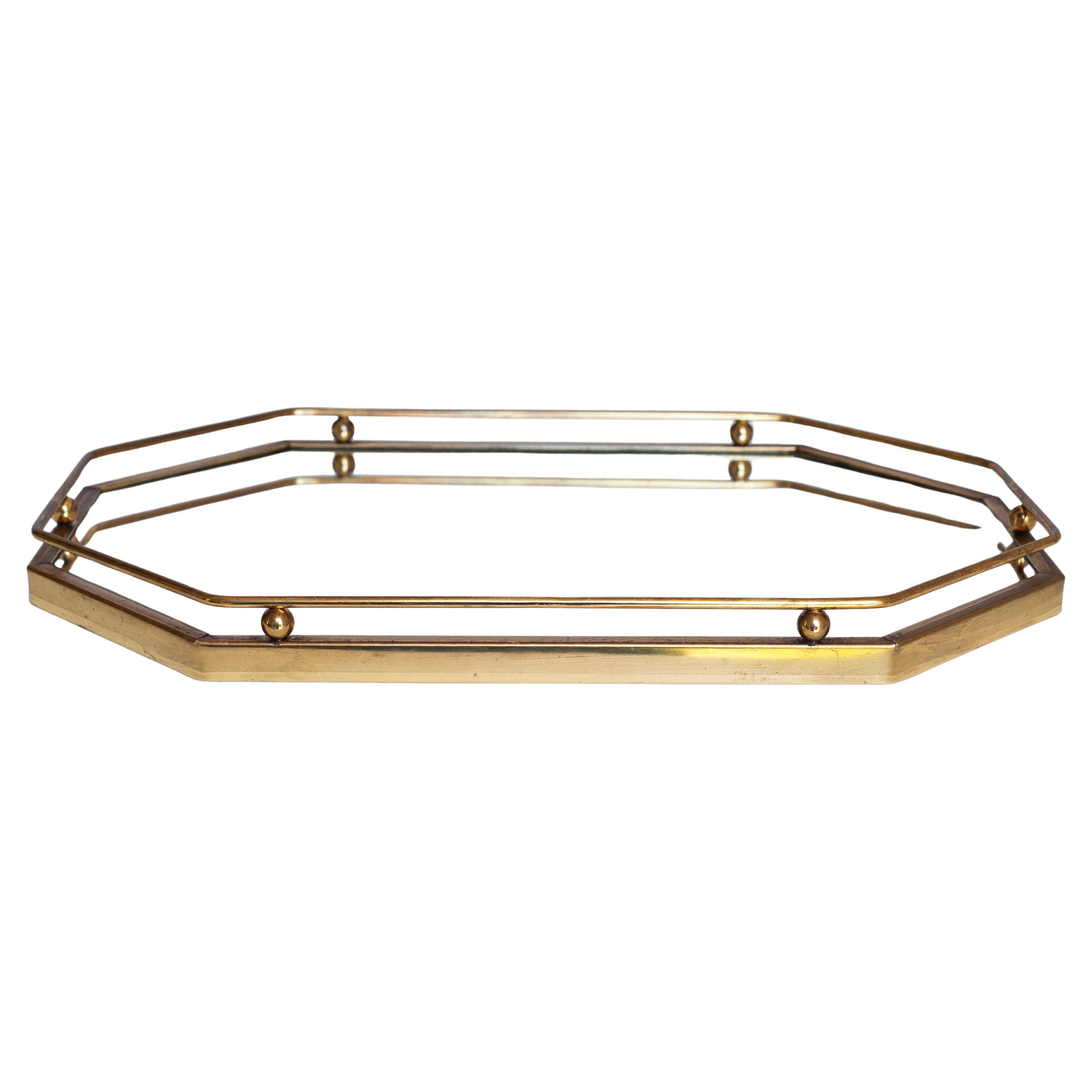 Plateau Art Deco, laiton et verre miroir, 1940s French Mid Century Modern