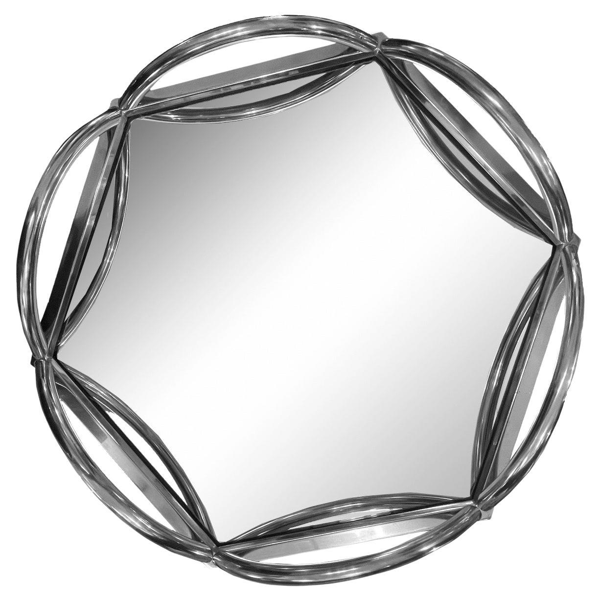 Art Deco Rotating Tray, Mirrored Metal, Hexagonal Design, France 1930 For Sale