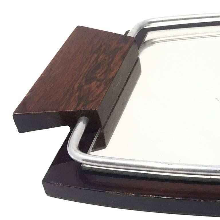 Awesome Art Deco tray in mirror and wood France, 1925.
